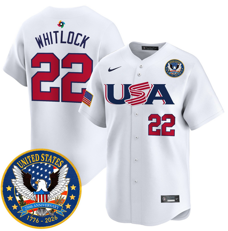 Men Team USA World Baseball Classic 250th Anniversary #22 Whitlock white 2026 Roster Patch Vapor Jersey->->MLB Jersey
